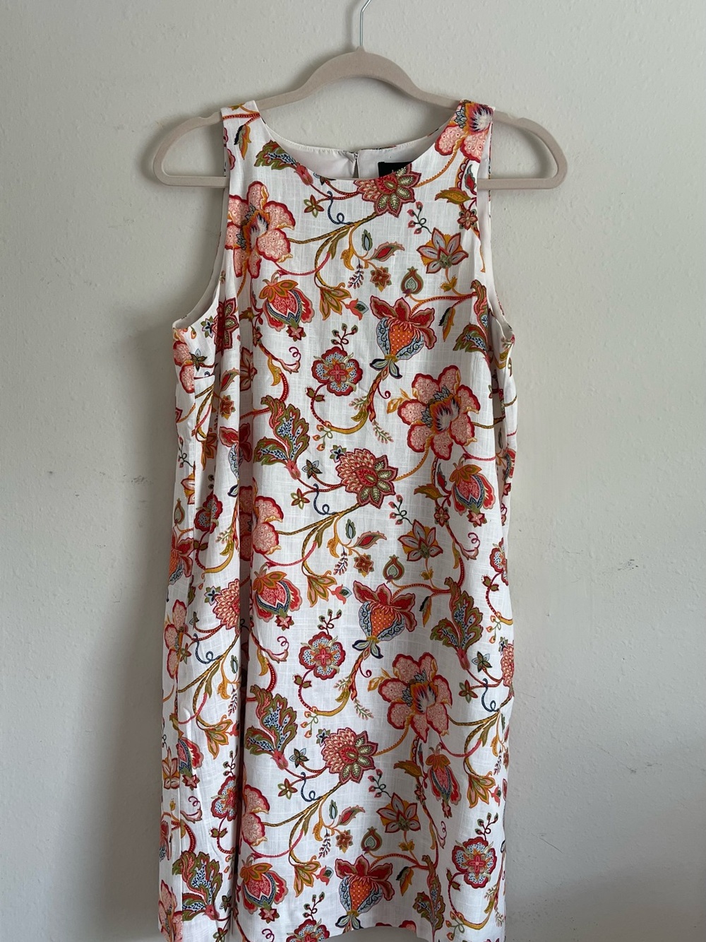 MSK White Midi Dress with Coral and Green Floral Pattern